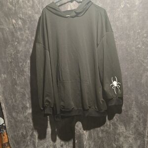 SHEIN Black Hoodie with White Spider Sleeve Graphic